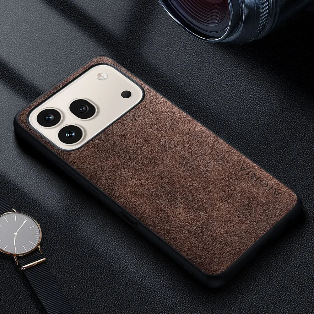 Premium Luxury PU Leather Retro Business Style Phone Case - Solid Color Cover