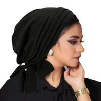KepaHoo Muslim Women Stretch Turban Hijab Underscarf Cancer Chemo Caps Hat Head Scarves Pre-Tied Pleated Scarf Sleep Hair Cover 1