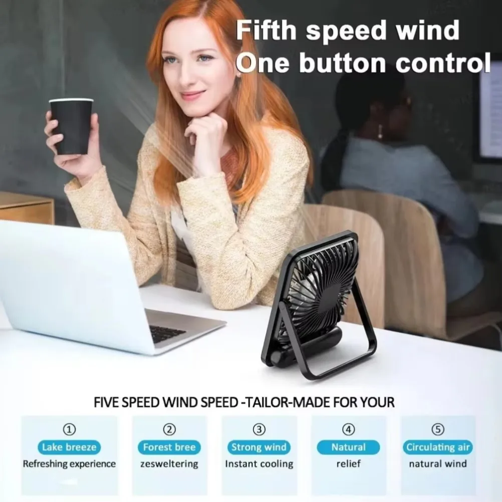 5-Speed Wind Adjustable 180&deg; Foldable Desktop Suspended Fan USB-C Rechargeable for Office Home Classroom Ultra Quiet Table Fan