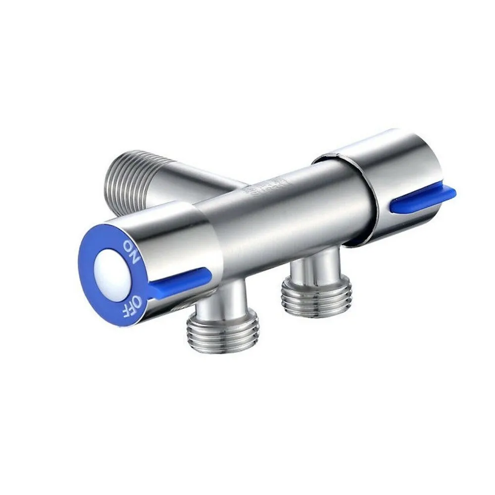Double Handle Sta===l Cold Water Faucet ===throom Tap Va==e Angle Valve Si======nlet Double Outlet Double Control Valve 2