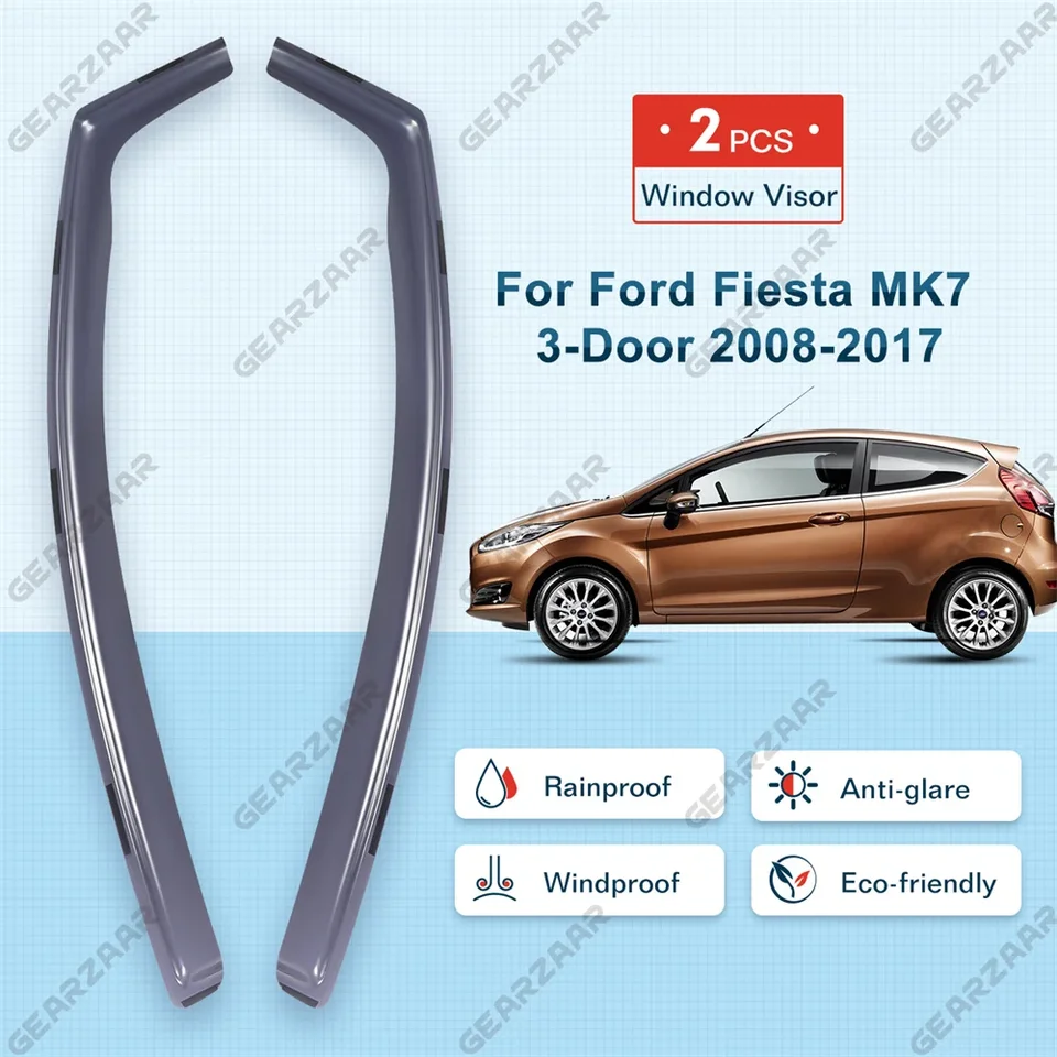 Tinted Wind Deflectors For Ford Fiesta MK7 3-Door (2008-2017) - 2pc Set By Edgevisors