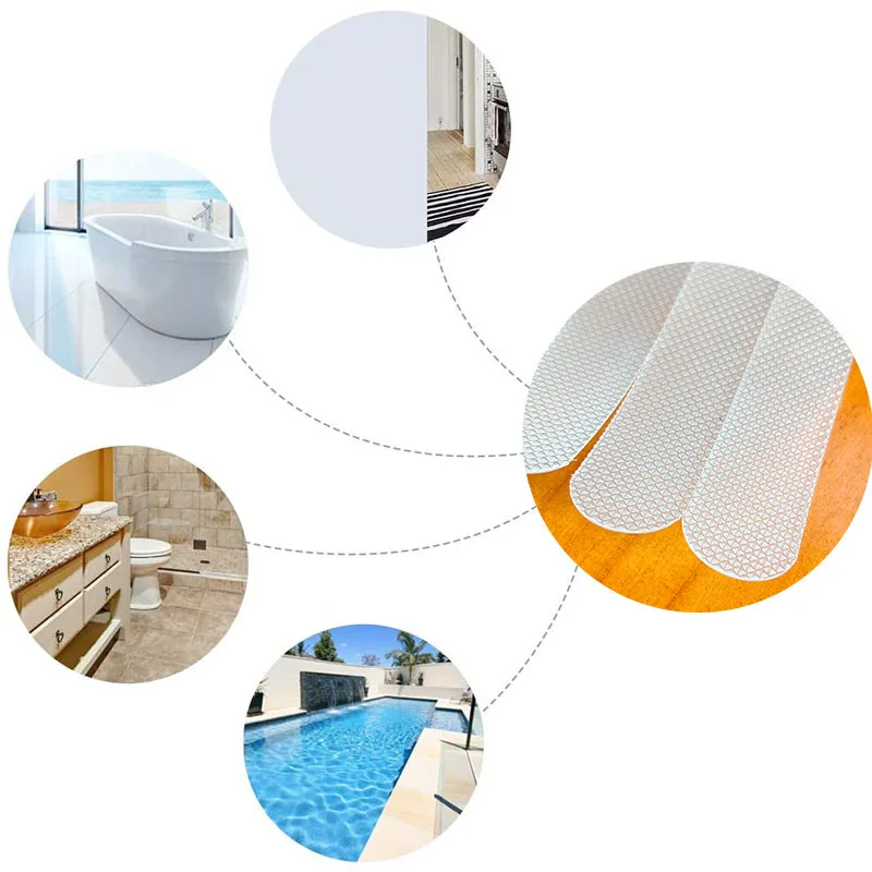 6-24Pcs Anti-Slip Shower Stickers Transparent  Bathroom Bathtub Self-Adhesive Waterproof Safety Strips Long Strip Wavy Circular