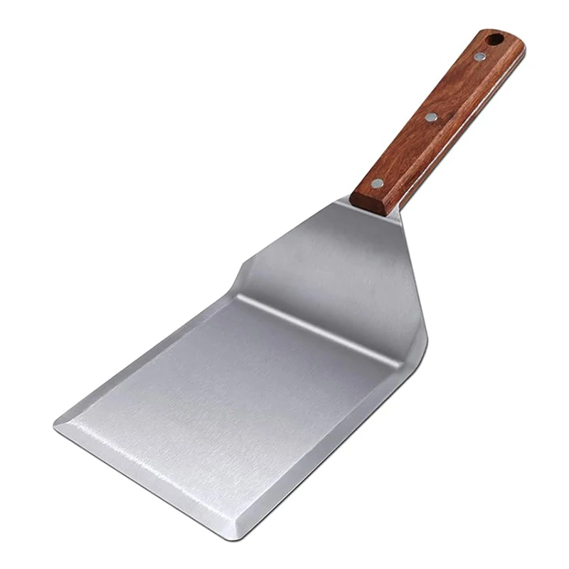 Large Metal Spatula with Sturdy Wooden Handle, Griddles & Grills, Pancake Flipper Spatula, Smash Burgers Spatula, 6 x 5 Inches