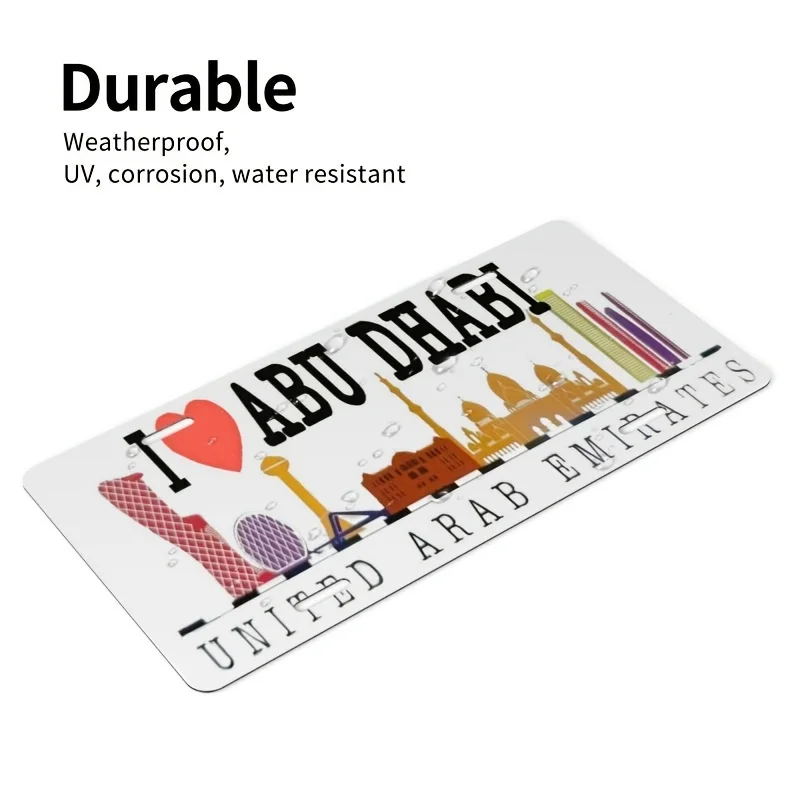 Aluminum UAE License Plate Wall Art - Retro Metal Sign Featuring Iconic Dubai and Abu Dhabi Landmarks