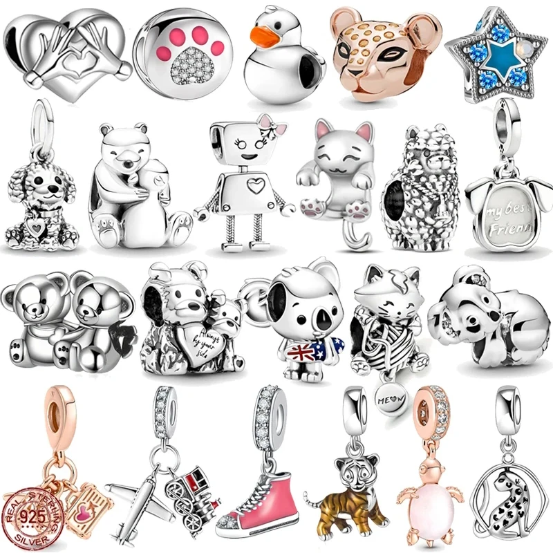 

Popular Shiny Claw Print Bead Decoration 925 Sterling Silver Exquisite Robot Bear Turtle Pendant fit Pandora Bracelet DIY Gifts