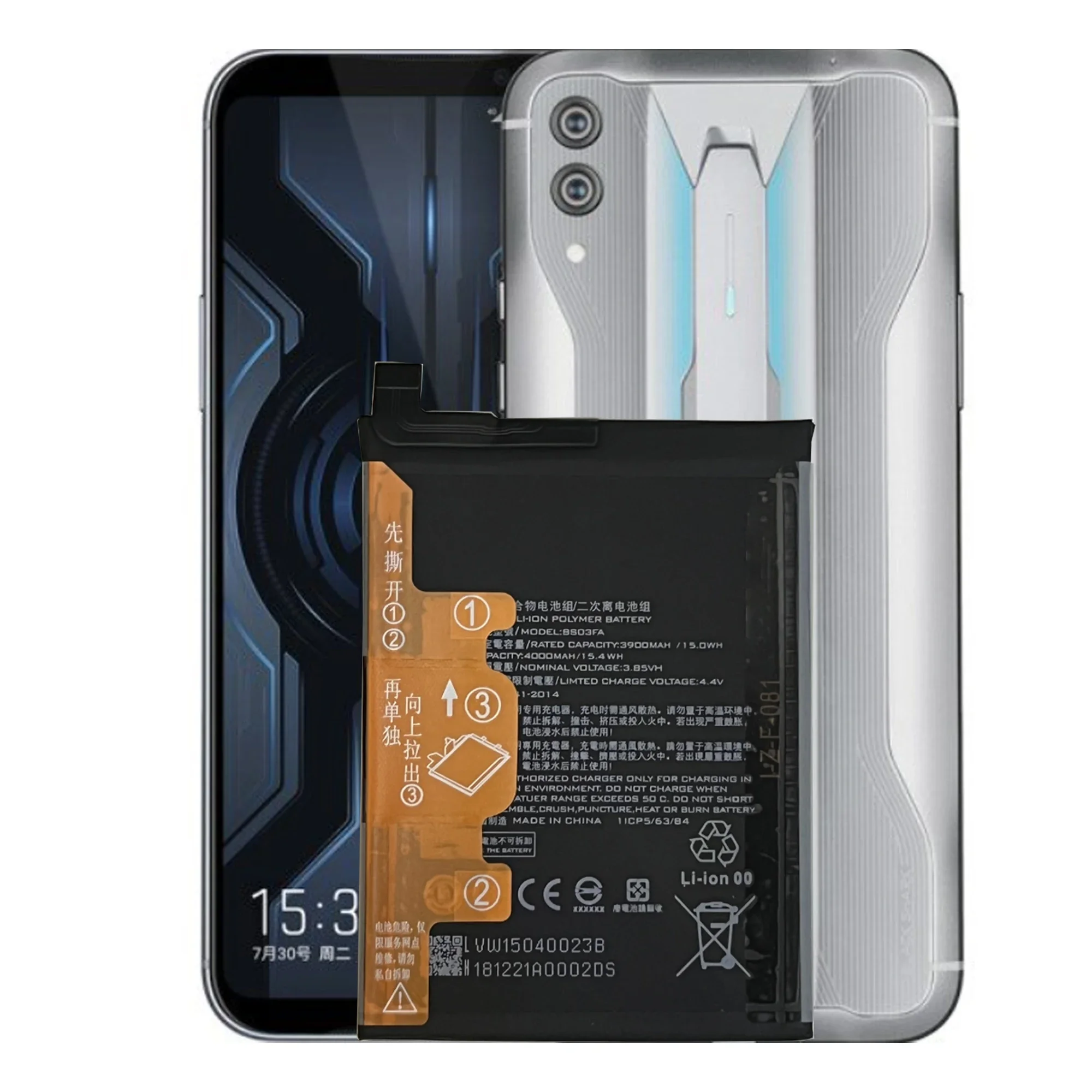 TECHTEK Batterie 3800mAh Compatible Avec [Xiaomi] Pour AWM-A0, Pour Black Shark 2, Pour Black Shark 2 Dual SIM, Pour Dual SIM TD-LTE, Pour Pro Remplace BS03FA