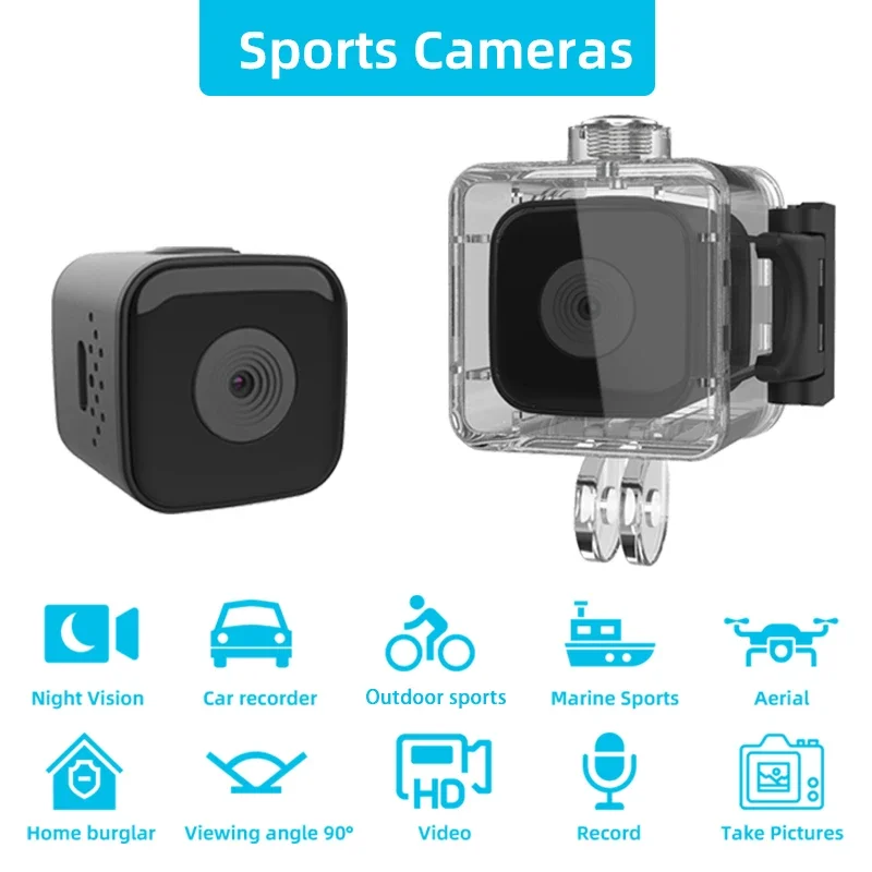 Mini Sports Camera 1080P HD Outdoor Camera Waterproof Small Action Recorder Diving Cycling 30M Waterproof Supporting 128G
