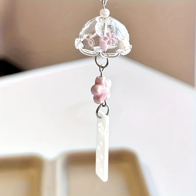 Handmade Beaded Cherry Blossom Phone Charm Wind Chime Design ABS Resin Floral Pendant Lightweight for Camera Bag Keychain