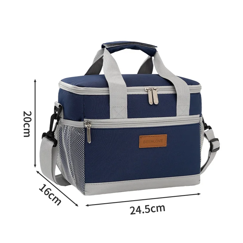 Spacious Dual-Compartment Insulated Lunch Tote with Portable Handle and Shoulder Strap