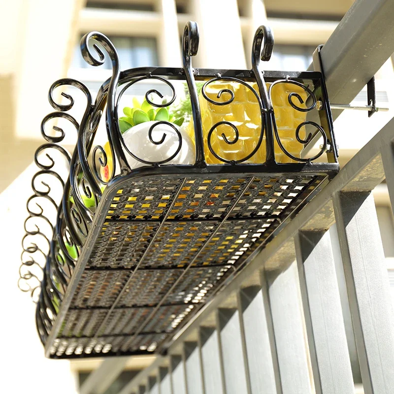 European Style Iron Railing Flower Rack Window Plant Stand Balcony Flower Stand Outdoor Decoration Hanging Wall Railing Pot Rack