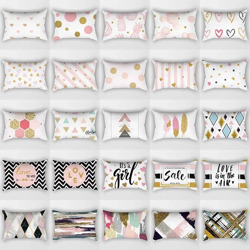 

Pink small fresh single sided printed square pillowcase for home decoration car sofa cushion cover
