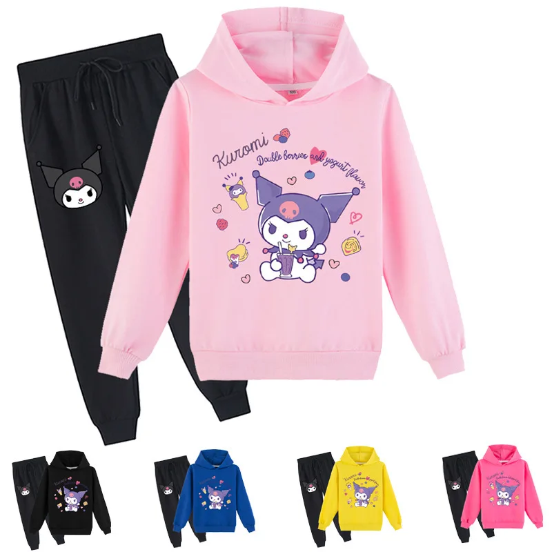 

Sanrio Children's Clothing Printed Two-dimensional Kuromi Children's Kawaii Hoodie Sweatshirt + Pants Suit Best Birthday Gift