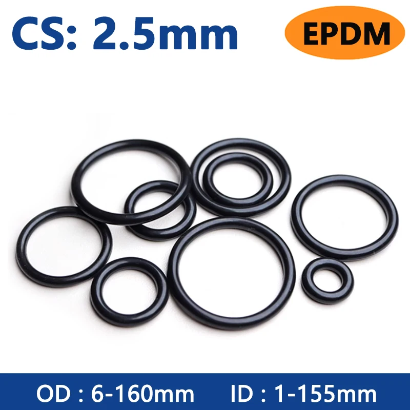 Rubber O Rings Sealing Gasket Silicone O Rings Keycap O Rings Thickness CS 2.5mm EPDM Rubber O Ring OD 6-160mm Acid Alkali Water and Friction Resistance O-Ring Seal Gasket Black