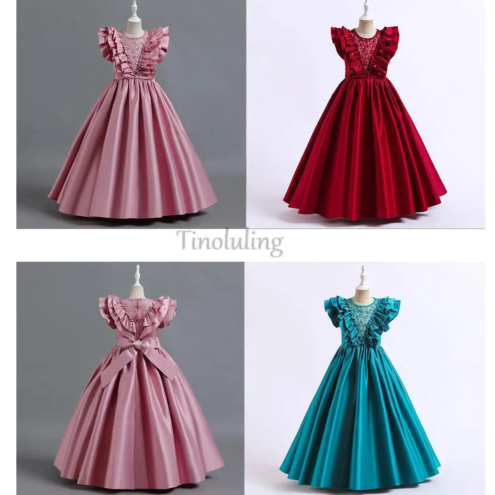 Party Dresses for Girls 10 12 Big Girl Prom Dresses Beautiful 14 Years Girls  Clothes Floor Kids Wedding Satin Purple Dresses - AliExpress