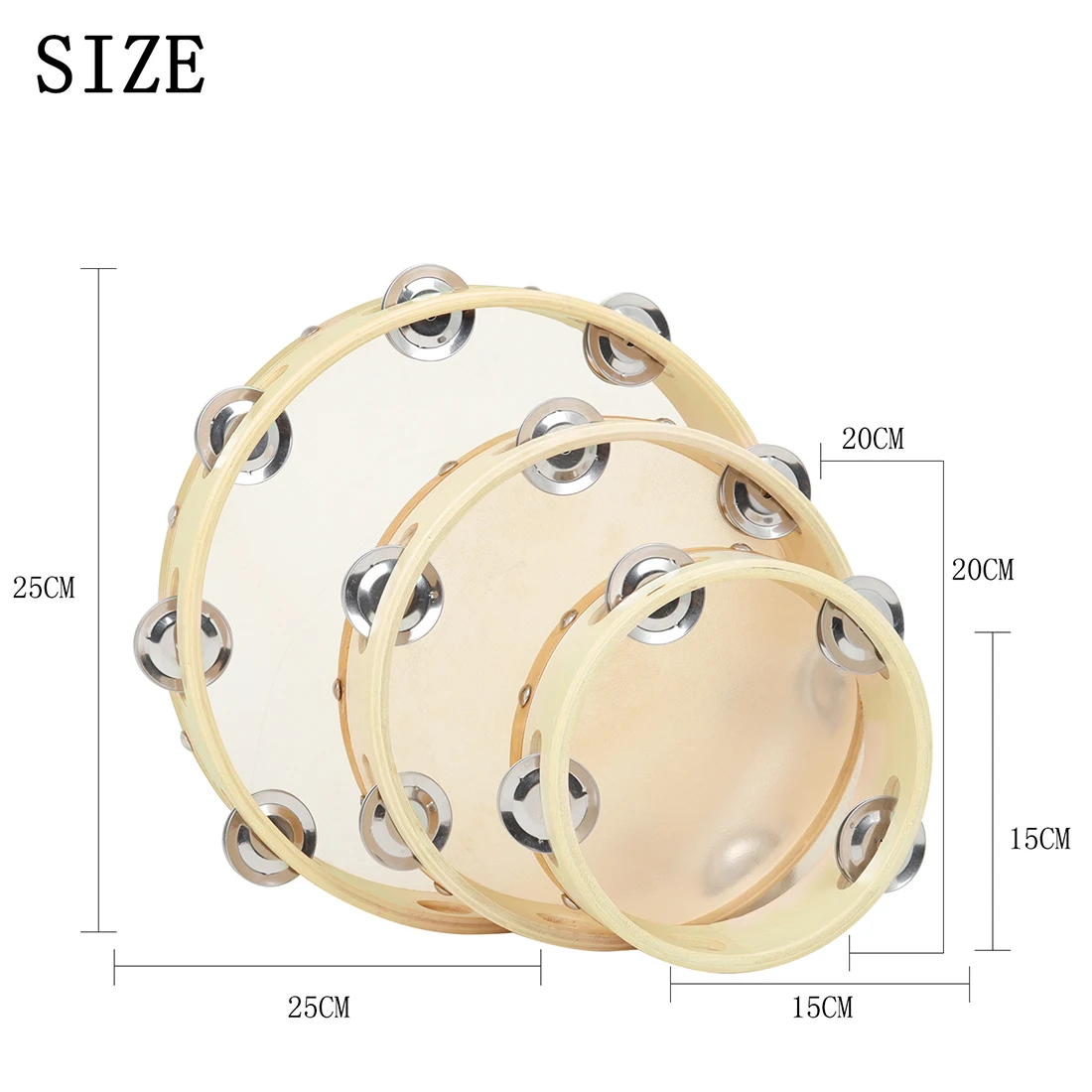 3 Pcs Orff 6/8/10 Inch Wooden Bell Drum Tambourine Percussion Instrument Orff Hand Instruments Children's Music Enlightenment
