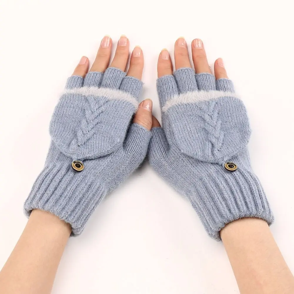 

Knitted Flap Gloves Casual Half Finger Acrylic Student Writing Gloves Breathable Hand Warmers Outdoor Mittens Woman