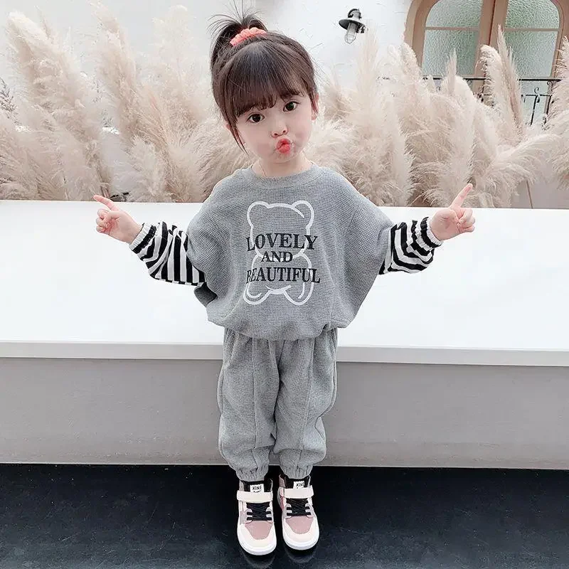 여아용 세련된 캐주얼 어린이 세트, 가을 유행  옷, 주니어 키즈 패션 복장, 2 피스 세트
