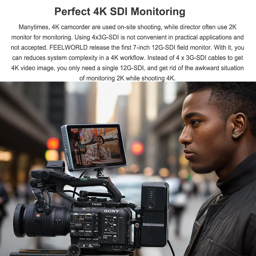 FEELWORLD S7 12G-SDI HDMI2.0 Camera Field Monitor 7 inch 4K HDMI HDR/3D LUT 16:10 IPS Panel Touch Screen Display with Waveform