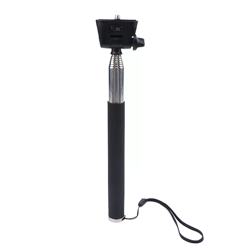Vue latérale de la perche selfie rétractable pour caméra action, avec le mécanisme de verrouillage visible.