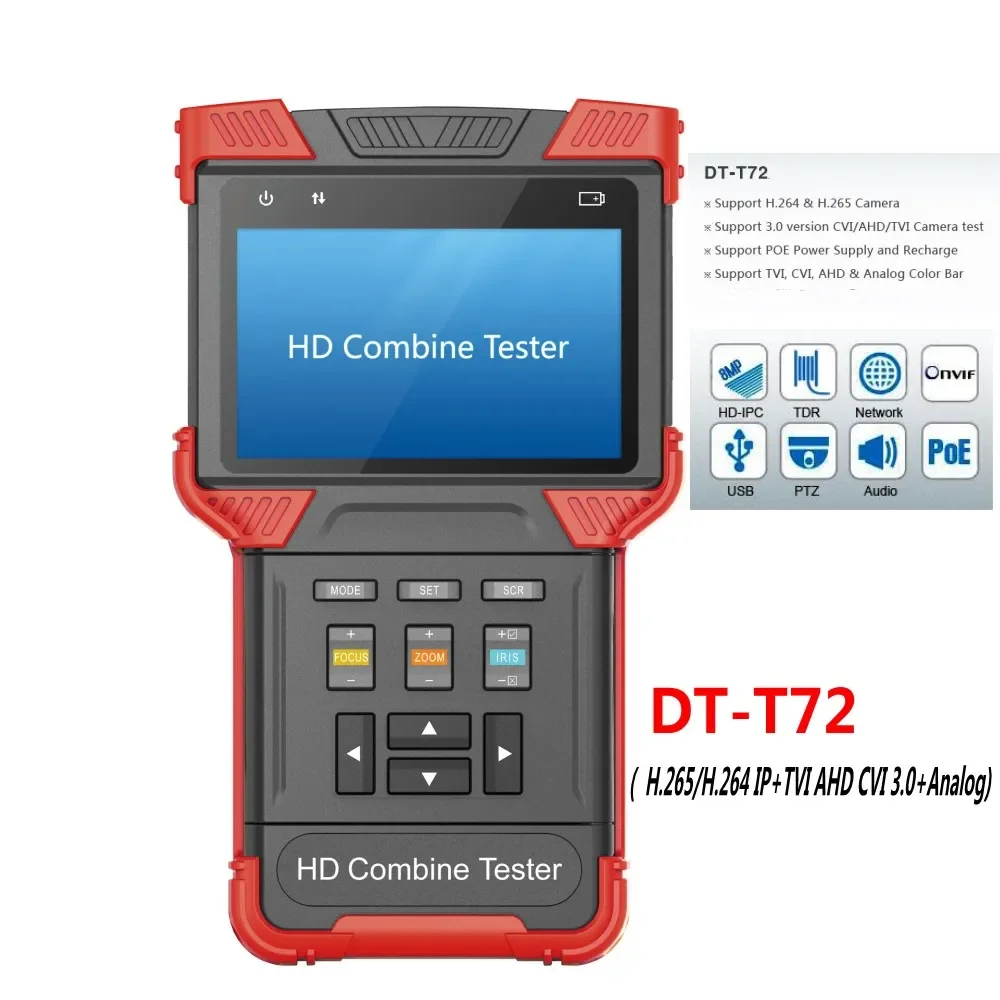 Фото Новейший тестер видеонаблюдения 5 в 1 H.265/H.264 монитор DT-T72/T73 тестер IP-камеры поддержка аналогового CVI TVI AHD/ONVIF/цифровой мультиметр №2