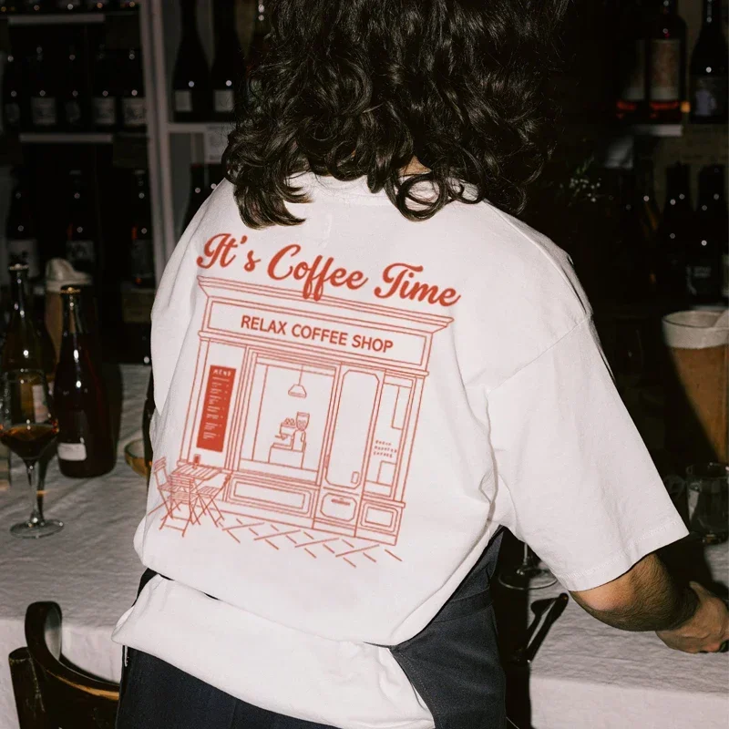 Kaffee Zeit Retro Stil Zurück Druck frauen T-Shirts Vintage Kaffee Liebhaber T Shirt Lose Mode Streetwear Tops Unisex Kleidung