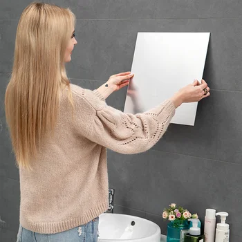 4pcs 20*20cm Mirror Wall Sticker Acrylic Decal Decoration Living Room Soft Plastic Mirror Sheets Home DIY Self-adhesive Mirror 2