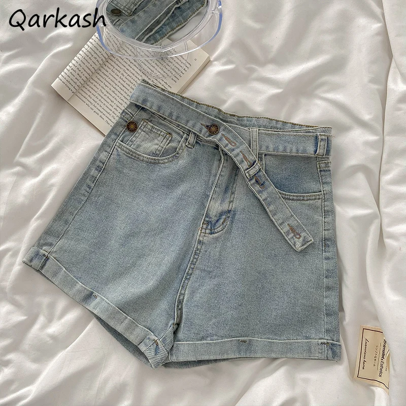 

Denim with Sashes Shorts Women Summer Preppy Students All-match Casual Fashion Korean Style Design Harajuku Stylish New Clothing