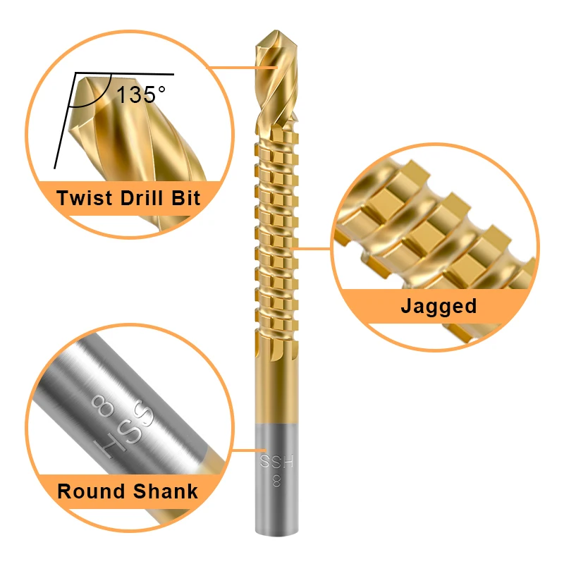 HSS 티타늄 톱니 모양의 드릴 비트 세트 3/4/5/6/6.5/8mm 그루빙 커팅 홀 톱 트위스트 드릴 비트 라운드/헥스 생크 목재 금속 도구