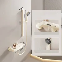 Bathroom Wall Mounted Simple Shower System Piano Key Rainlfall Pressurized Cold Hot Water Shower Faucet Full Set Space Aluminum 2