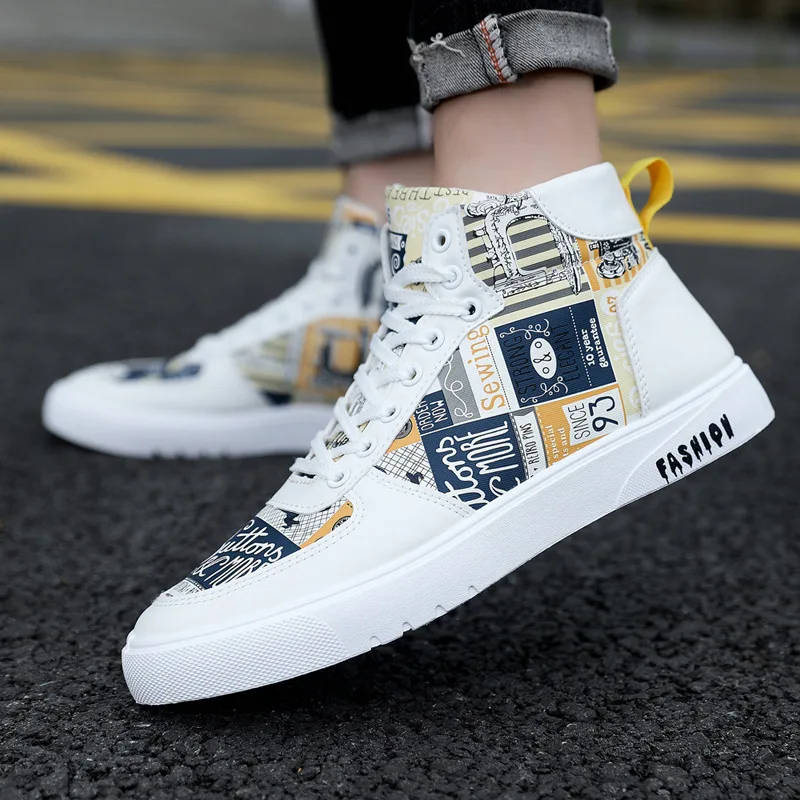 2023 New High Top Men's Shoes Personality Graffiti Lace-up Men's Shoes Casual Sneakers Student Sneakers Luxury Sneakers Boots 4
