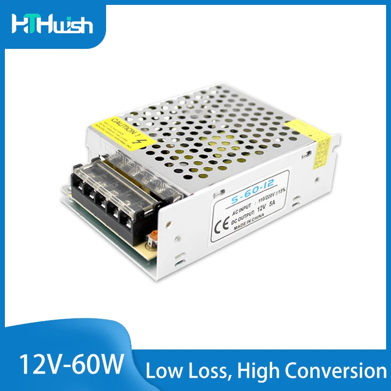 

60W Power Supply DC 220V To 12V 5A Switch Power Transformer Adapter LED Driver Suitable for 5050 2835 2812 LED Light Bar, Etc.