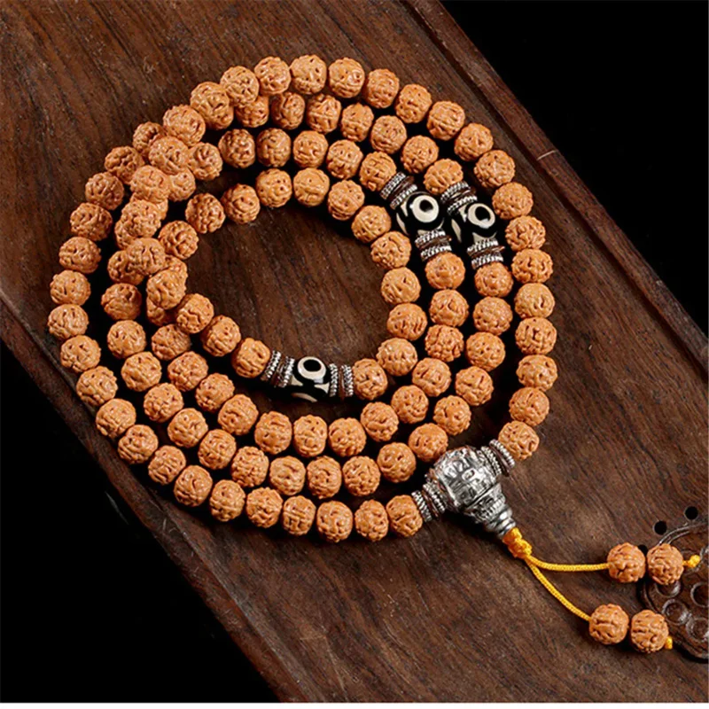 

Натуральные 108 Браслеты Bodhi, желтая кожа, тибетские бусины King Kong Bodhi, ожерелье, четки, буддийские искусства Dzi с тремя глазами