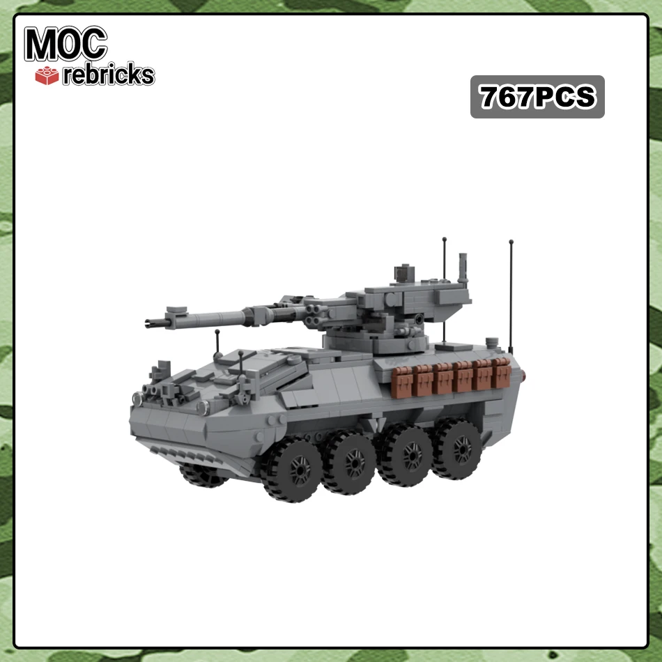 

WW2 армия M1128 мобильный пистолет Stryker система MOC строительные блоки военные бронированные транспортные средства Сборная модель детские кирпичи игрушка подарок