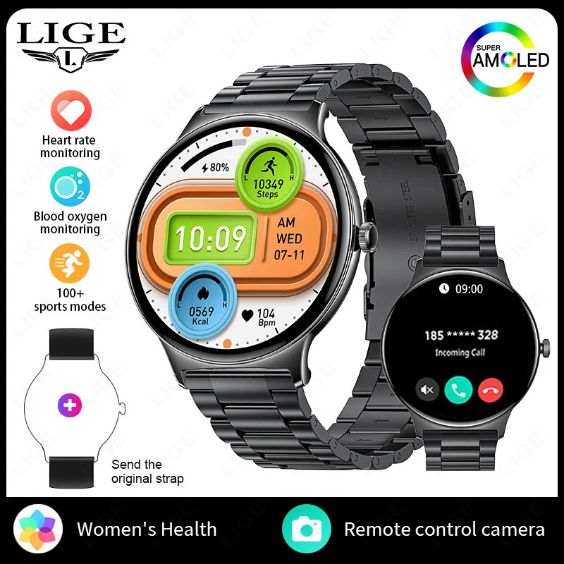 LIGE Smartwatch da donna con chiamata Bluetooth, 1,43 HD AMOLED Smart Watch con IP68 impermeabile orologio da donna, salute delle donne/calorie/ 120 + modalità sport, Android IOS Fitness Tracker