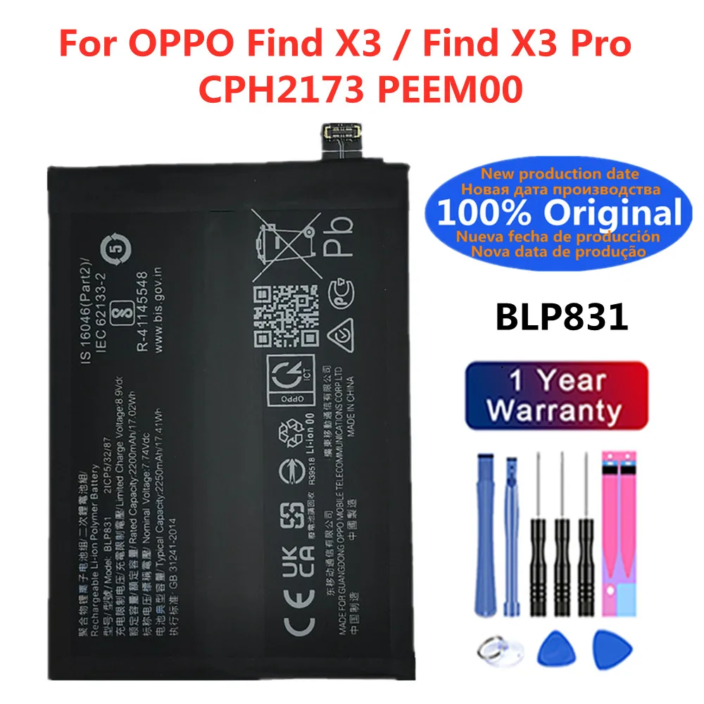 

100% Orginal 4500mAh BLP831 Battery For OPPO Find X3 / Find X3 Pro X3Pro CPH2173 PEEM00 Mobile Phone Batteries Bateria