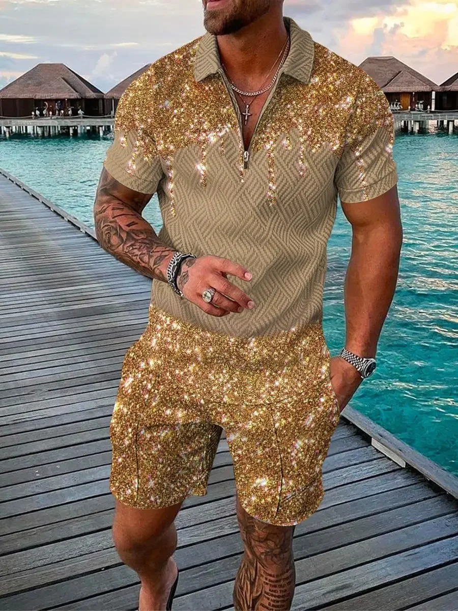 Hawaiian Tracksuit 2pcs Sets 3D Print Zipper Polo Shirt Short Sleeve Shirt And Shorts Casual Fashion Zip-Up Man 2PCS Clothing 17 S5b4c6b9d1e6f415d9a2ce5e963c9bdeeC