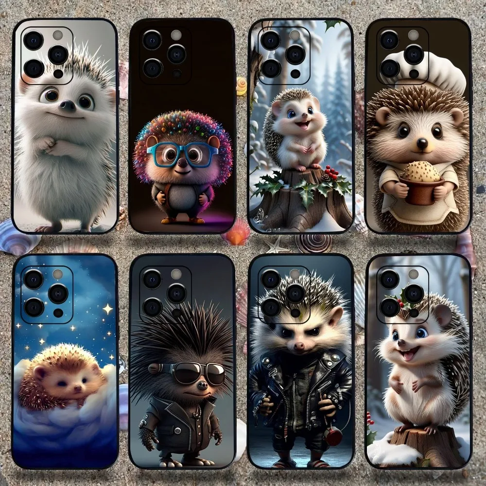 

Hedgehog Cute Cool Phone Case For Apple iPhone 15,14,13,12,11,Pro,X,XS,Max,XR,Plus,Mini Soft black shell