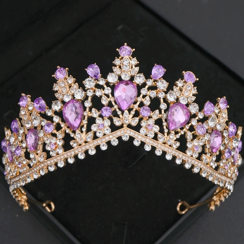 Lila Kristall Tiaras und Kronen Stirnband für Frauen Strass Diadem Braut Hochzeit Haarschmuck Schmuck Krone Tiara Geschenk – Detail 12