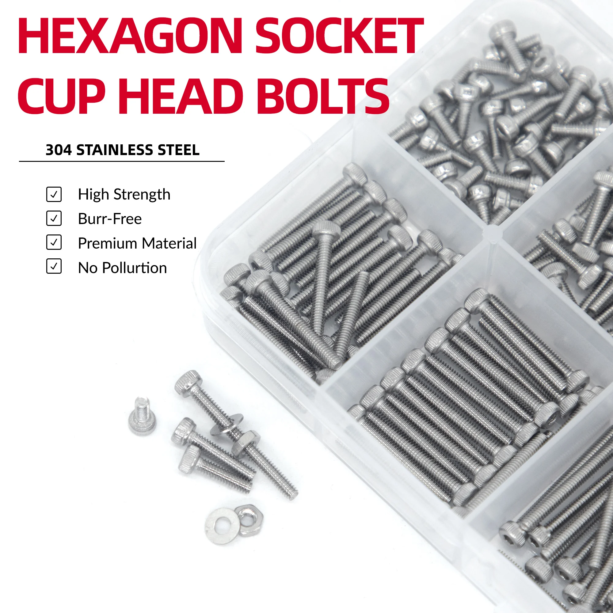 AIMUNOK 720pcs Hex Socket Bolts Kits (M2), 304 Stainless Steel Hexagon Socket Drive Screw, Silver Tone