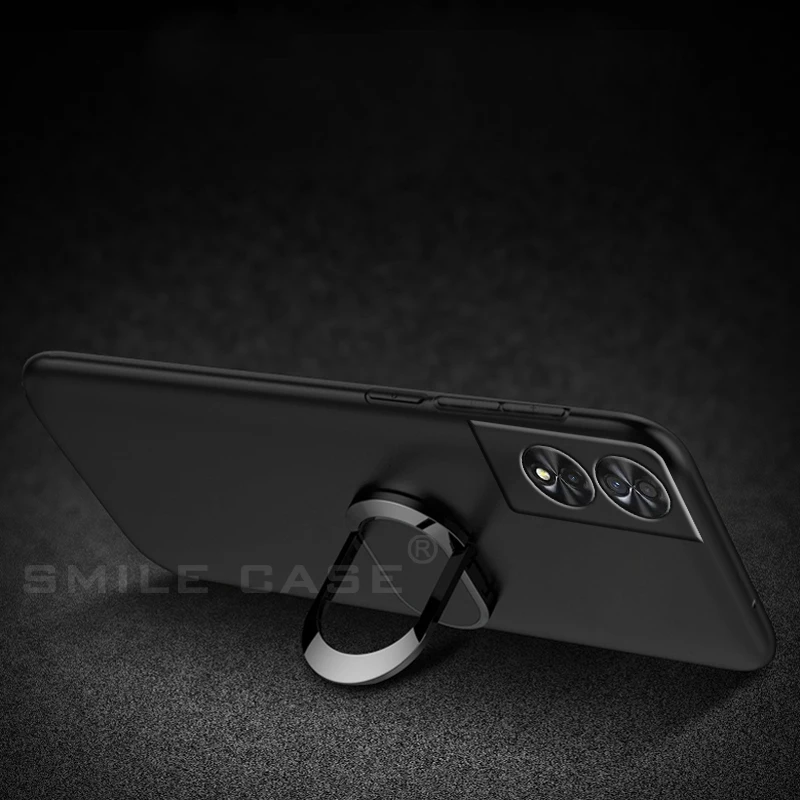 Black Classic 360° Rotating Finger Ring Silicone Case for 6.78 Inch Smartphones