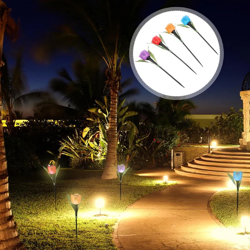 1-10PCS 태양열 튤립 조명 지지대 인공 꽃 LED 정원 장식 야외 조경 램프 파티오 휴일 장
