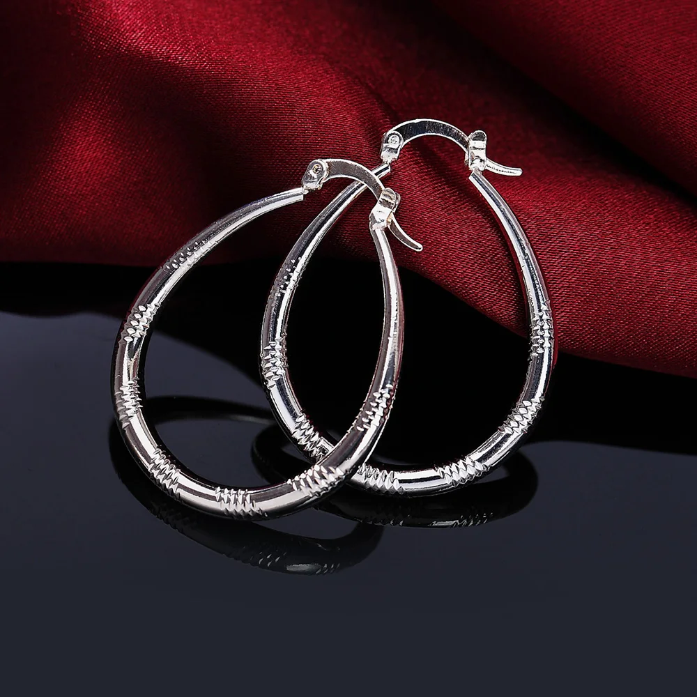Classic 925 Sterling Silver 3cm Circle Hoop Earrings For Women Fashion