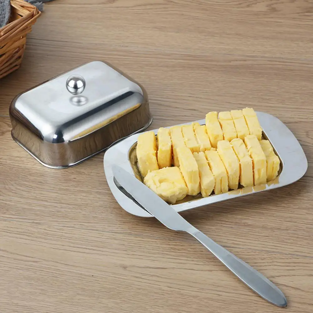Butter Storage Box Stainless Steel Cake Bread Fruit Container Storage Box Butter Kitchen Steak Salad Biscuit Serving Tray