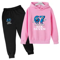 Six sept chiffres drôles dessin animé imprimé enfants printemps automne décontracté 2 pièces sweat à capuche + pantalon de jogging survêtements 2-13 ans garçons filles vêtements 5