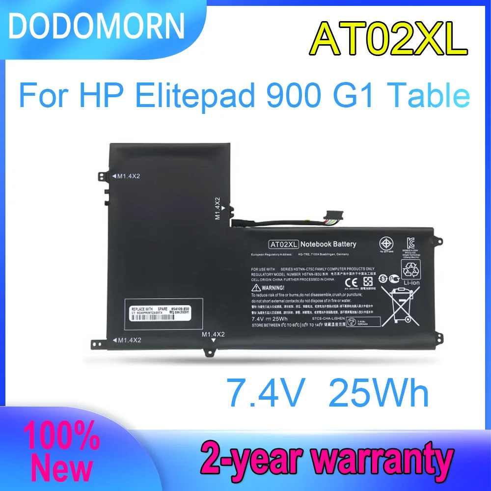 

DODOMORN AT02XL Battery For HP ElitePad 900 G1 Table Series HSTNN-C75C HSTNN-IB3U HSTNN-QR03 HSTNN-DB3U AT02025XL 7.4V 25Wh