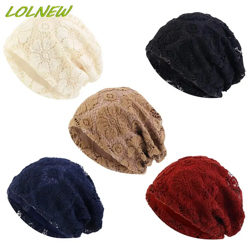 

Women Elegant Hats Thin Bonnets for Women Designer Lace Flower Skullies Headscarf Hat Autumn Latest Turban Beanies Fashion