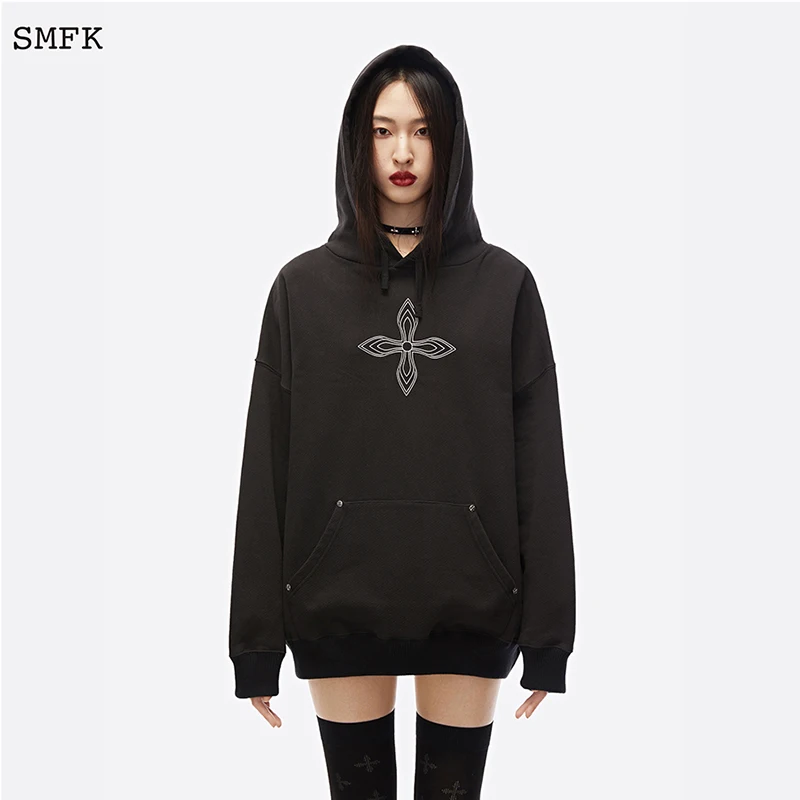 SMFK Hoodie Cross Flower Men Women Hip Hop Street Loose Hoodie Cotton Cotton Sports Course Sweatshirts Heavy Fabric Pullover men s embroied classic circuit course surden polyded clason polysure cosmetic cushed booth junior trends hats loose hoodies