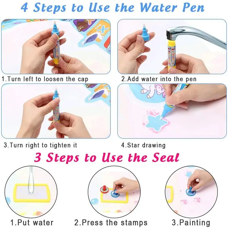 Coolplay Magic Water Drawing Mat Coloring Doodle Mat with Magic Pens Montessori Toys Painting Board Educational Toys for Kids 3