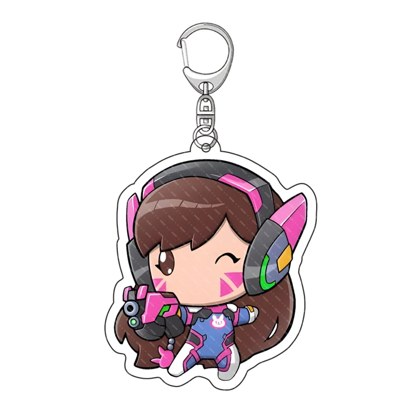 Anime Overwatch Keychain, Corrente chave acrílica clara, Acessórios pendentes, Anel chave dos desenhos animados, 27 estilos