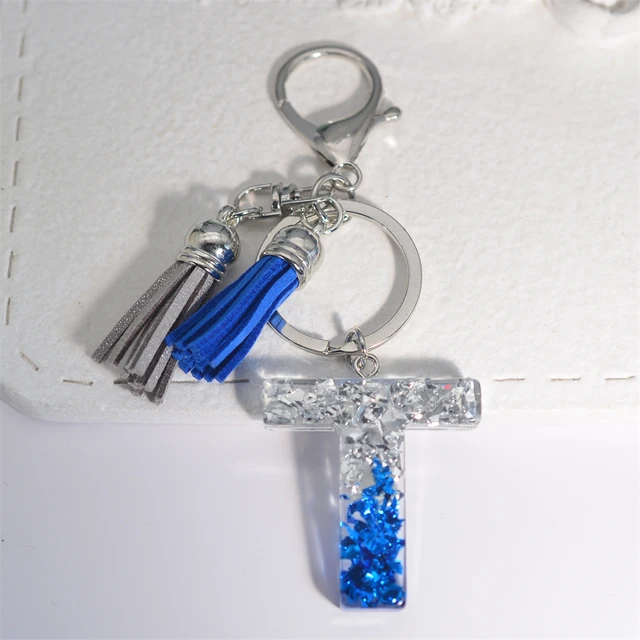 Portachiavi Personalizzato Con Lettera Iniziale - Design Blu Con Nappa E Farfalla - Foto 4